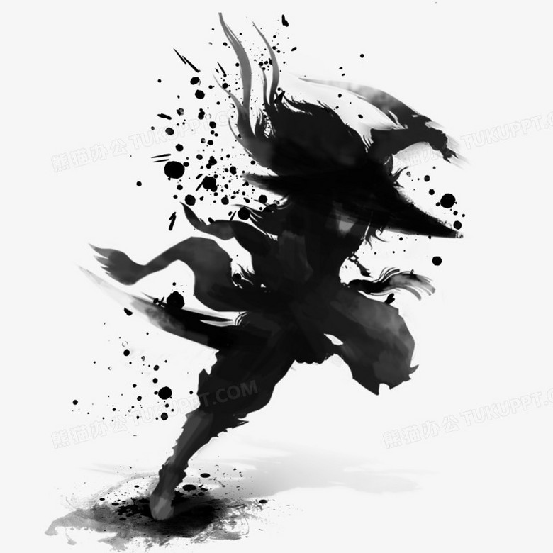 手绘水墨泼墨古代侠客人物素材