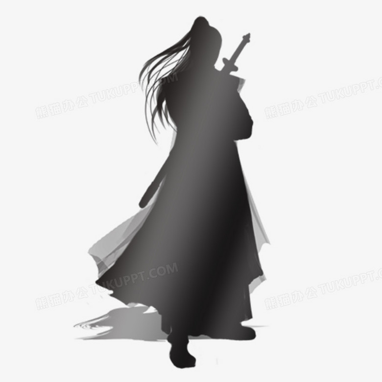 手绘水墨侠客剪影素材