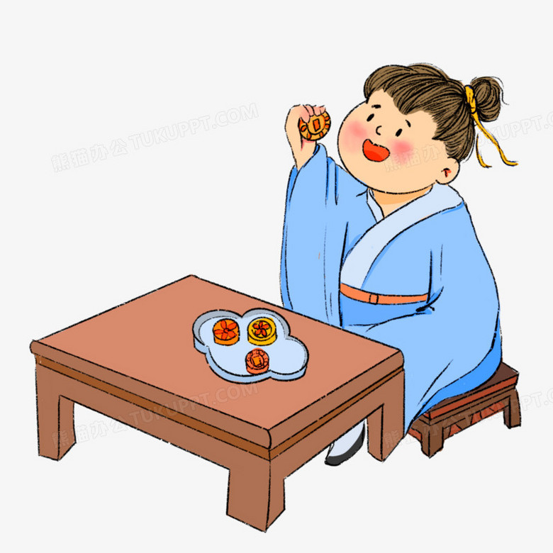 手绘古风男孩吃月饼元素