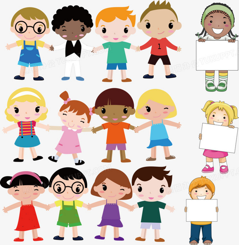 可爱的举纸板卡通小孩