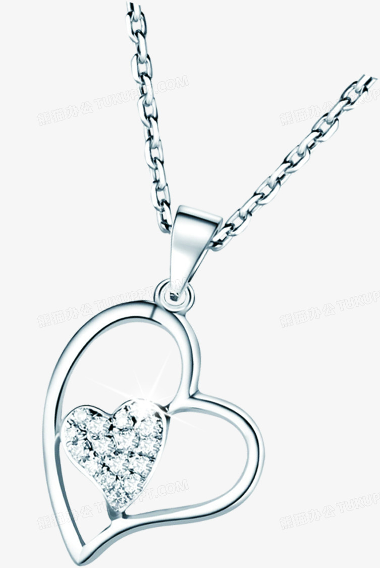 端午节银色心形项链png图片素材下载_项链png_熊猫办公