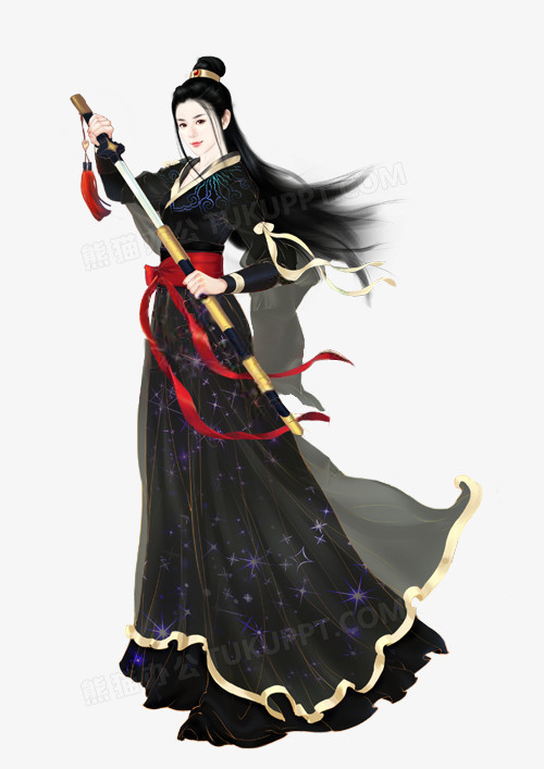 黑子持剑侠女手绘古风