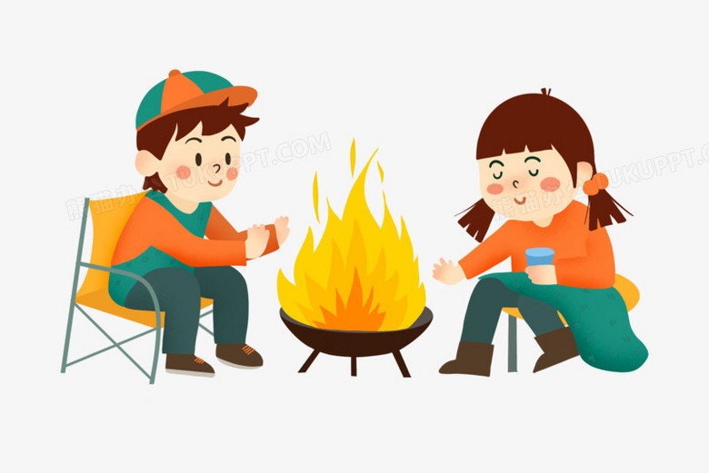 卡通手绘户外烤火取暖素材