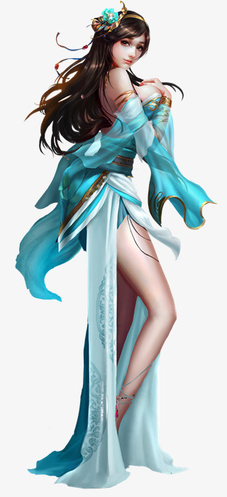 诱惑的蓝衣美女古风手绘png图片素材下载_手绘png_熊猫办公