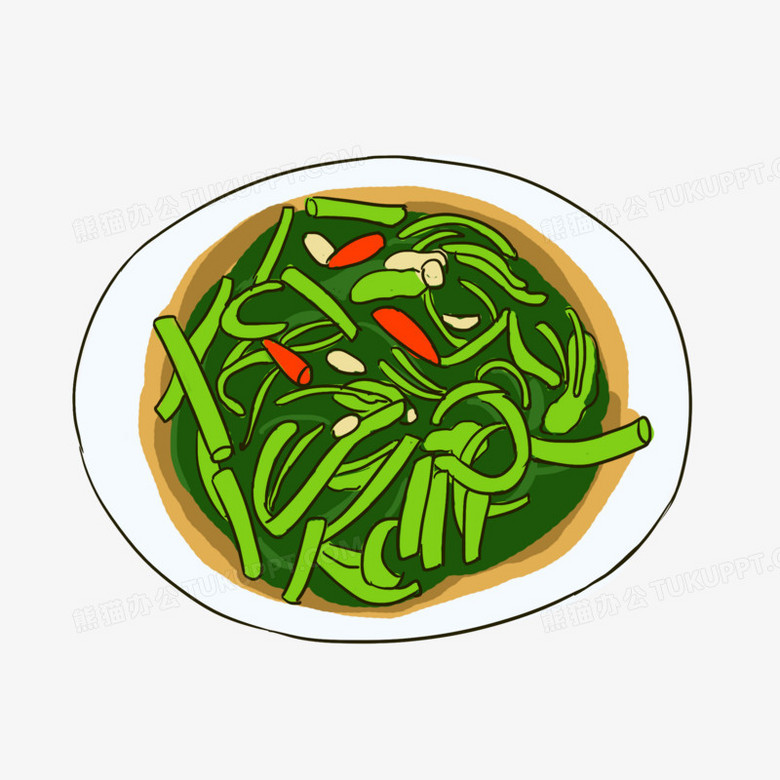 手绘卡通空心菜蔬菜元素