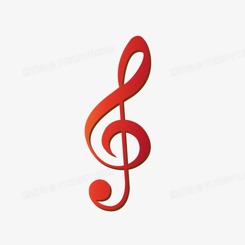 手绘精致红色渐变高音谱号装饰素材