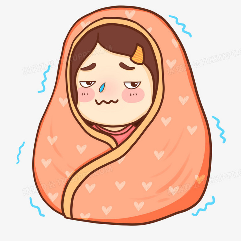 本作品全称为《卡通手绘包着被子取暖的人元素》,使用 adobe