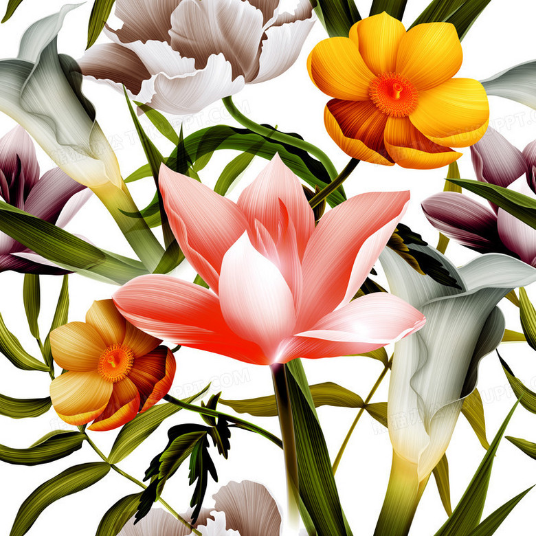 美丽花卉背景图案png图片素材下载 背景png 熊猫办公