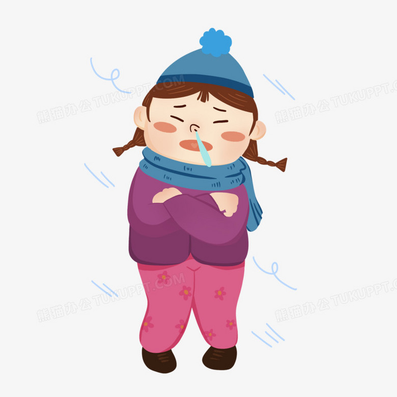 卡通手绘降温风中发抖素材