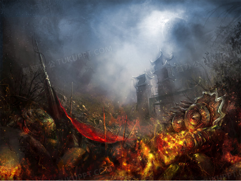 烽火连天的战场手绘海报背景