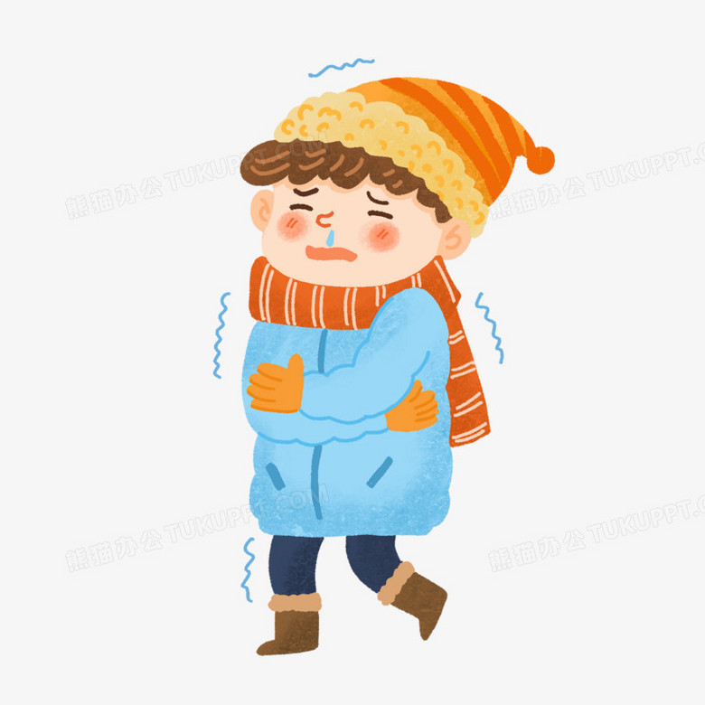卡通手绘风中发抖的男孩素材
