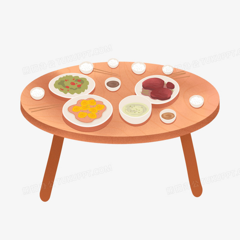 卡通手绘聚餐吃饭大圆桌素材