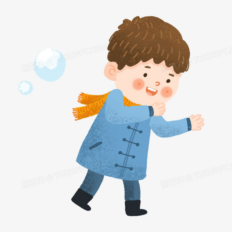 卡通手绘被扔雪球的男孩免抠素材