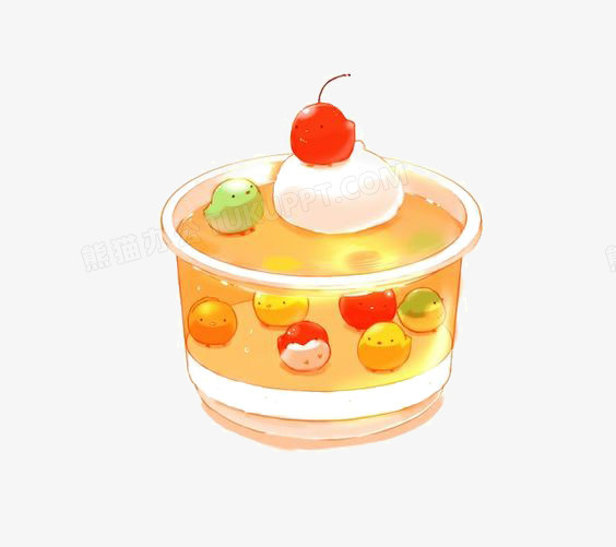 在整个配色上使用多种色彩作为基础色调,设计了美味的布丁,卡通效果
