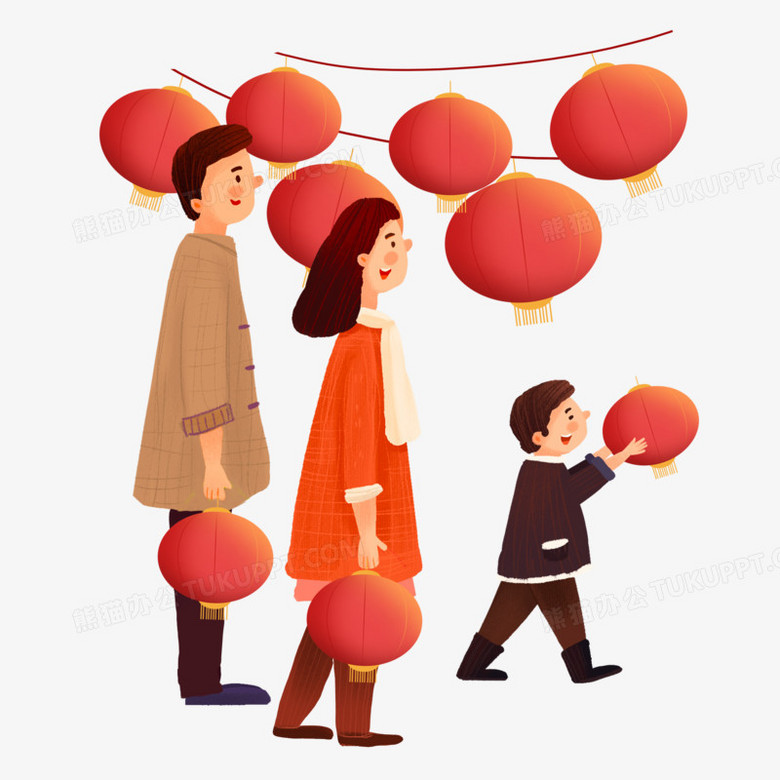 本作品全称为《彩色卡通手绘一家人一起逛花灯创意元素》,使用adobe