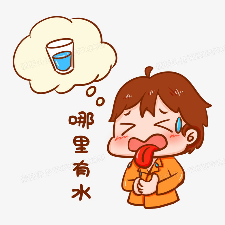 卡通手绘口渴想喝水表情元素
