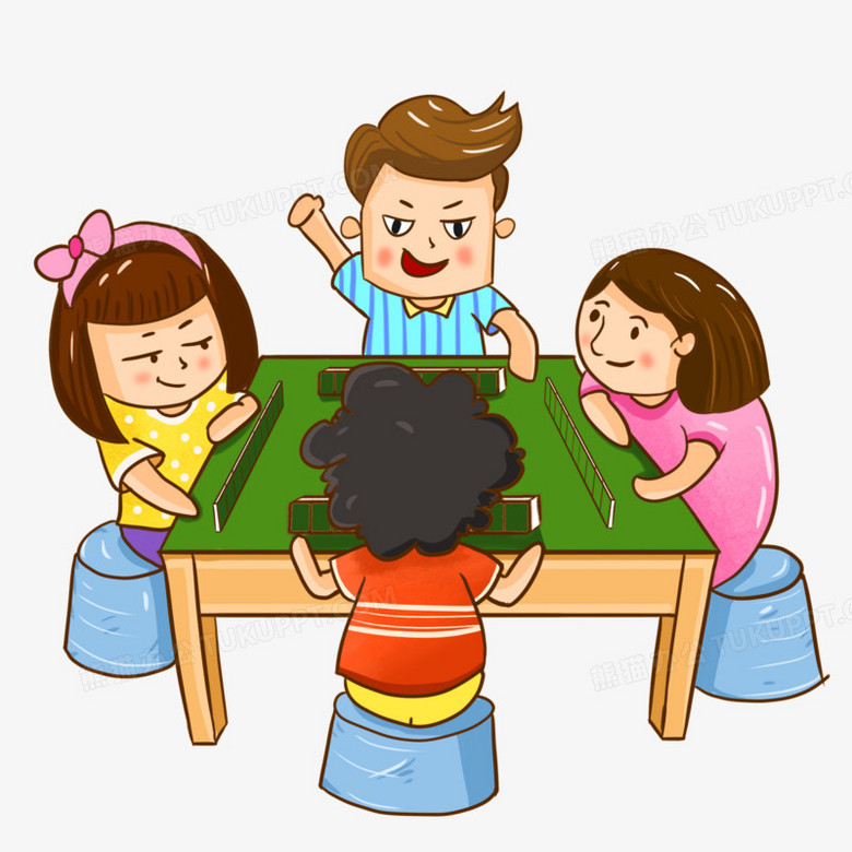 卡通手绘新年打麻将元素