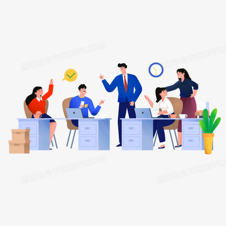 手绘卡通商务会议办公室工作场景PNG图片素材下载_卡通PNG_熊猫办公