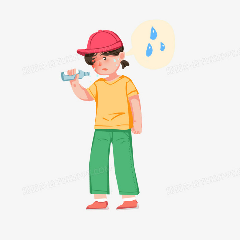 手绘女孩口渴没水喝插画元素