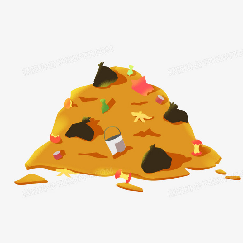 本作品全称为《黄色卡通手绘果皮垃圾堆创意元素》,由迷南文化传媒