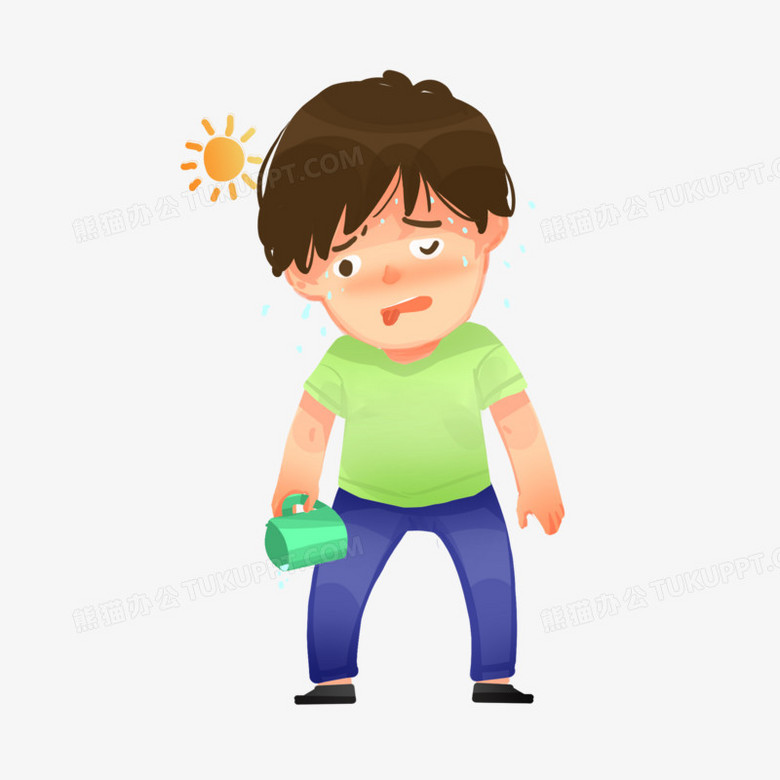 卡通手绘男孩口渴没有水喝免抠元素