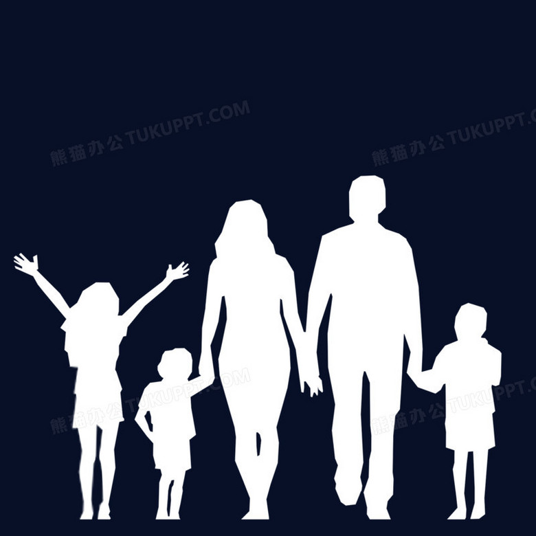 白色五口之家手牵手背影免抠素材