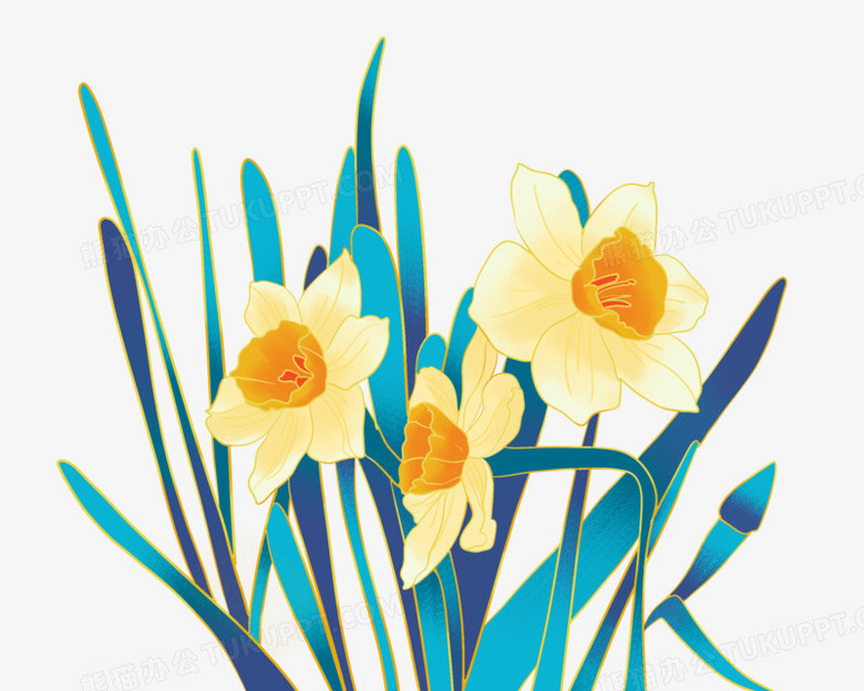 手绘国潮风格水仙花png图片素材下载 手绘png 熊猫办公