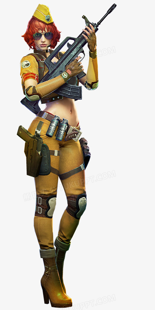 抱枪的黄衣女战士海报背景