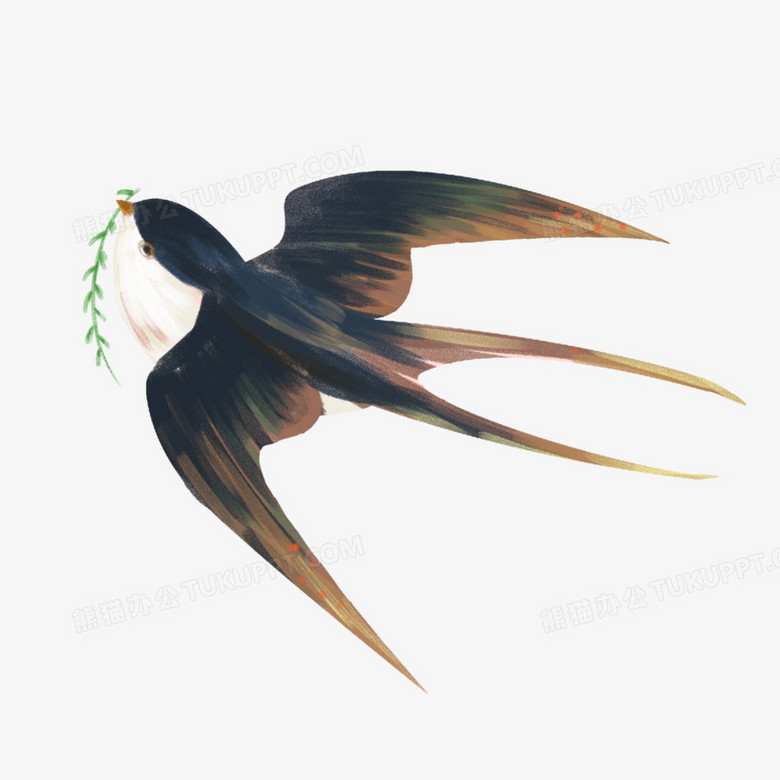 本作品全称为《黑色水彩风嘴叼着柳枝叶的燕子元素》,由迷南文化传媒