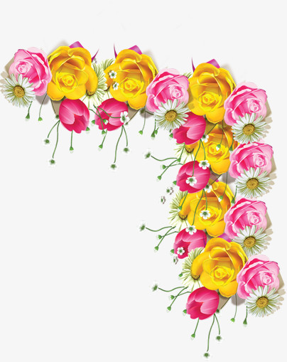 粉色黄色玫瑰花点缀png图片素材下载