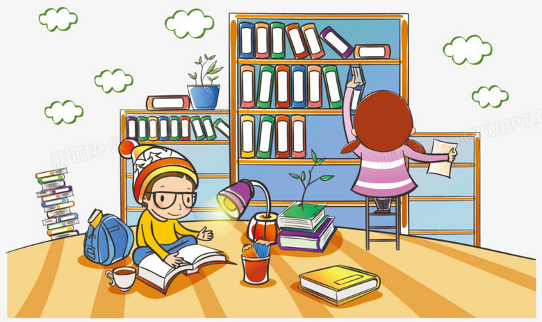 本作品全称为《彩色卡通风在图书馆认真学习的学生创意元素》,使用