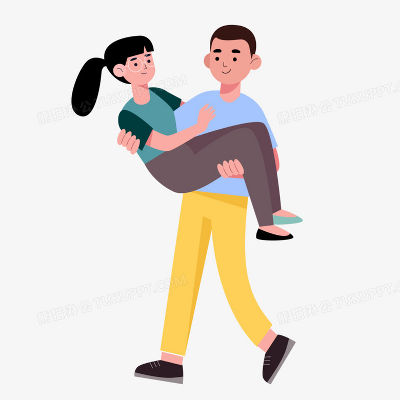 手绘卡通男生公主抱女生免抠素材