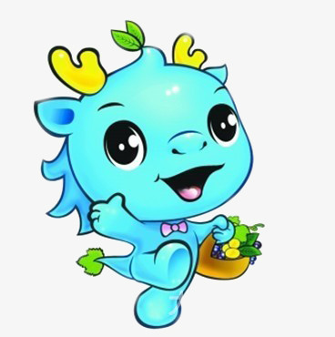 天蓝色卡通绿叶小龙