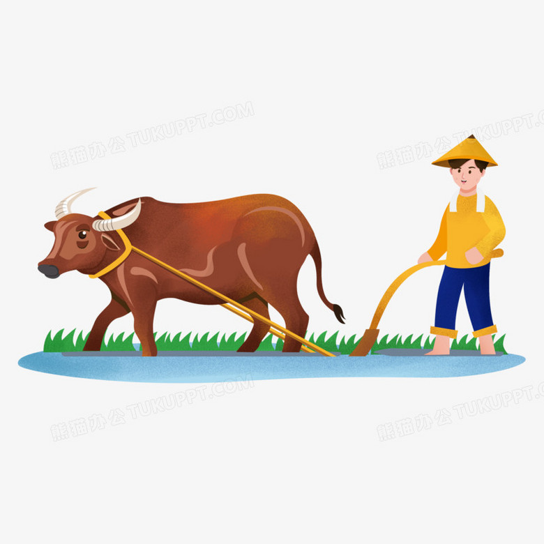手绘卡通牧牛春耕元素