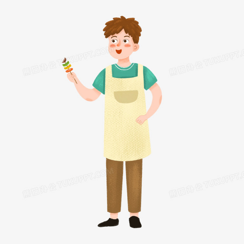 卡通手绘带围裙的男人素材