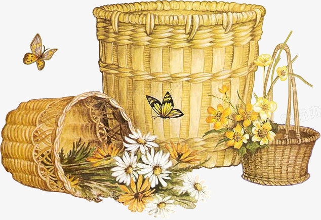 卡通手绘花朵蝴蝶编筐