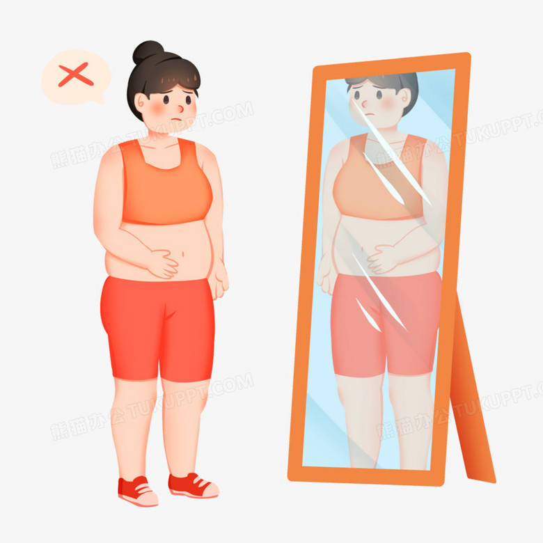 手绘卡通肥胖自卑免抠素材