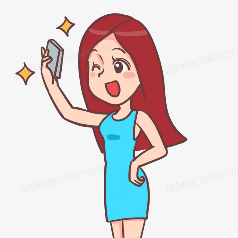 手绘卡通女孩自恋自拍免抠素材