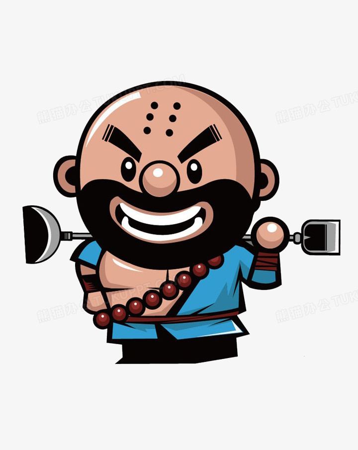 本作品全称为《黑色卡通手绘可爱沙和尚创意元素》,在整个配色上使用