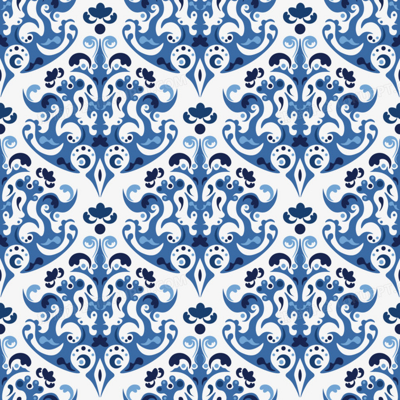 清代宫廷青花瓷花纹纹样背景