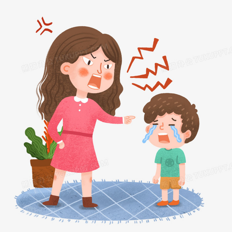 手绘卡通妈妈训斥孩子插画免抠元素2