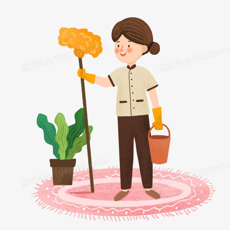 本作品全称为《卡通手绘保洁阿姨人物形象元素》,由迷南文化传媒(上海