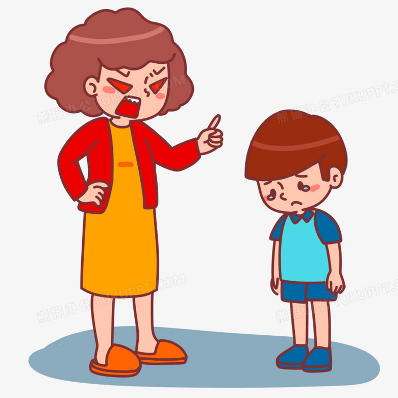 手绘卡通家长训斥孩子素材