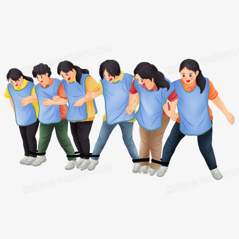 本作品全称为《卡通手绘团建两人三足游戏元素》,由迷南文化传媒(上海