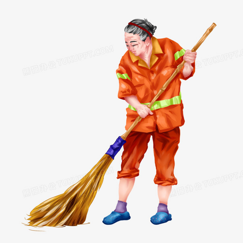 本作品全称为《卡通手绘环卫保洁阿姨扫地元素》,由迷南文化传媒(上海