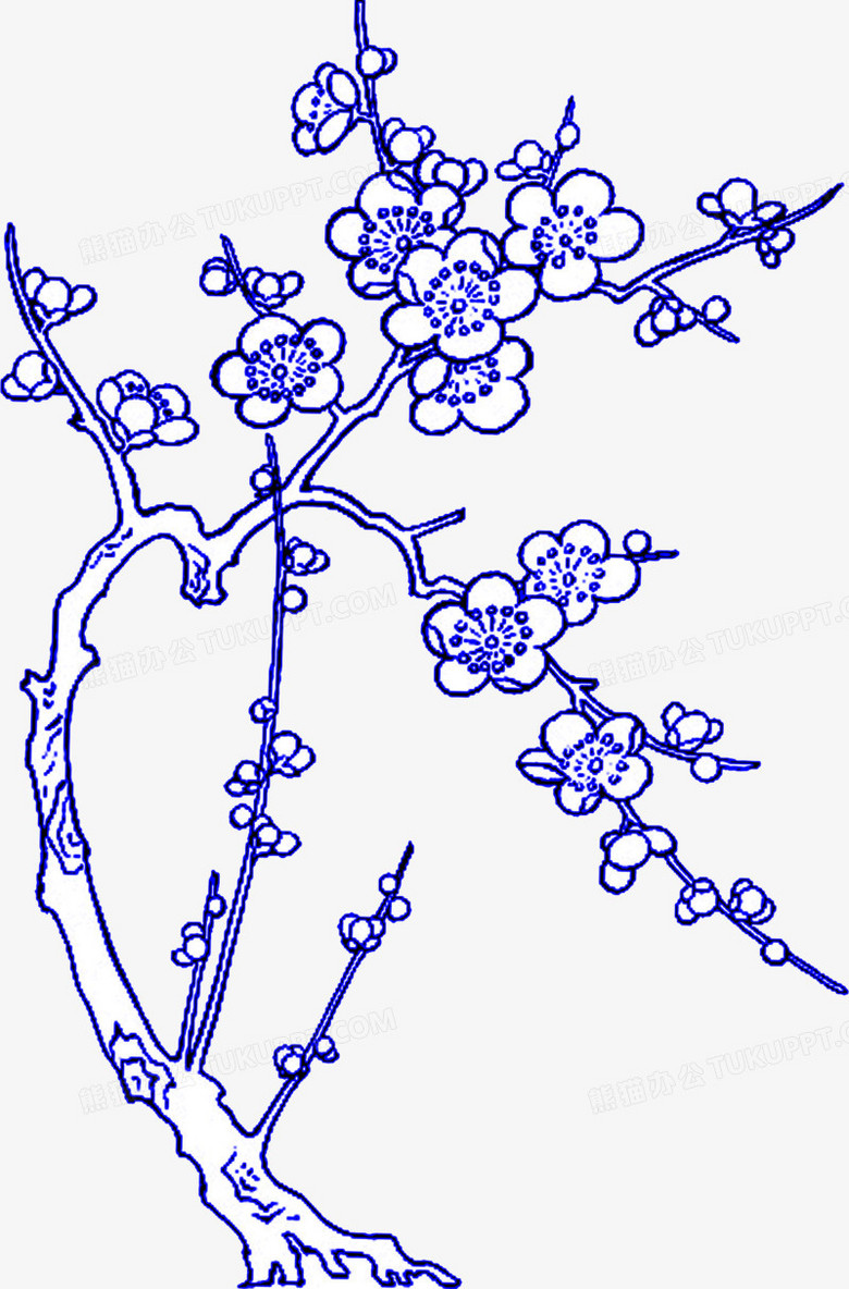 青花瓷梅花装饰图案免抠素材