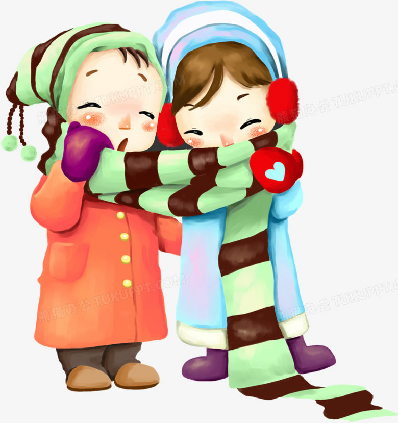手绘可爱卡通冬日保暖儿童情侣