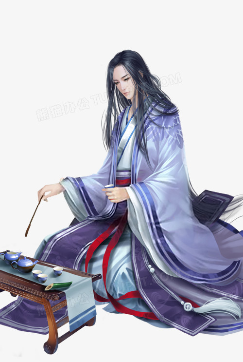 古风立绘中国风桌子喝茶男子帅哥