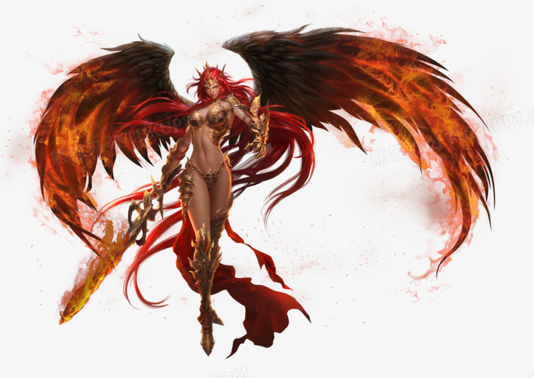 立绘卡通红翅膀天使