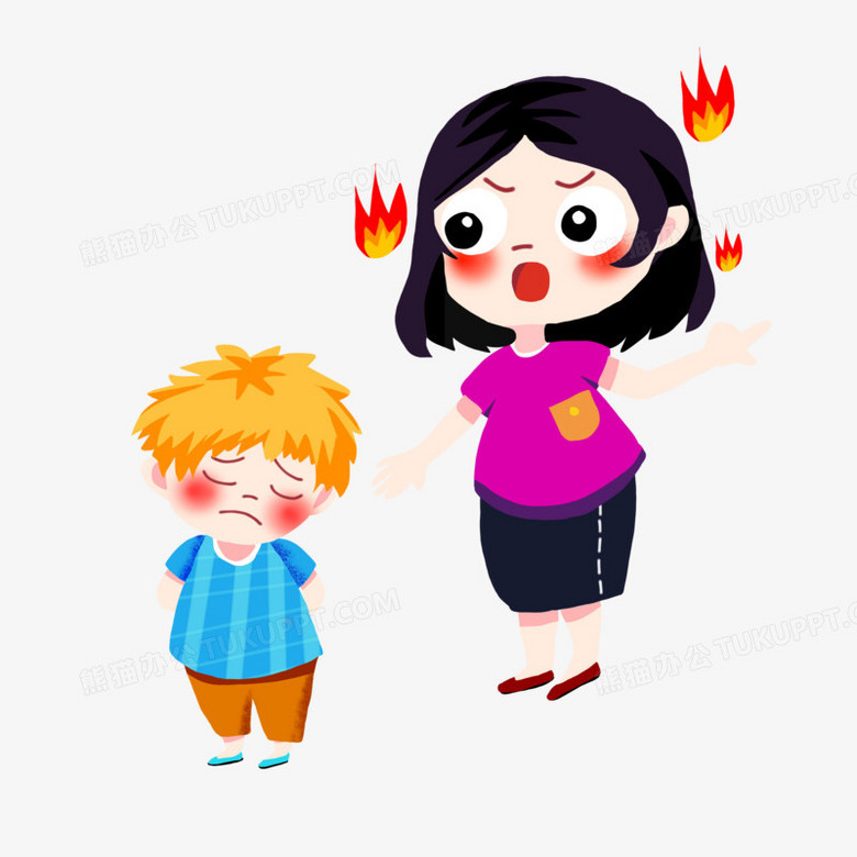 手绘妈妈训斥孩子素材